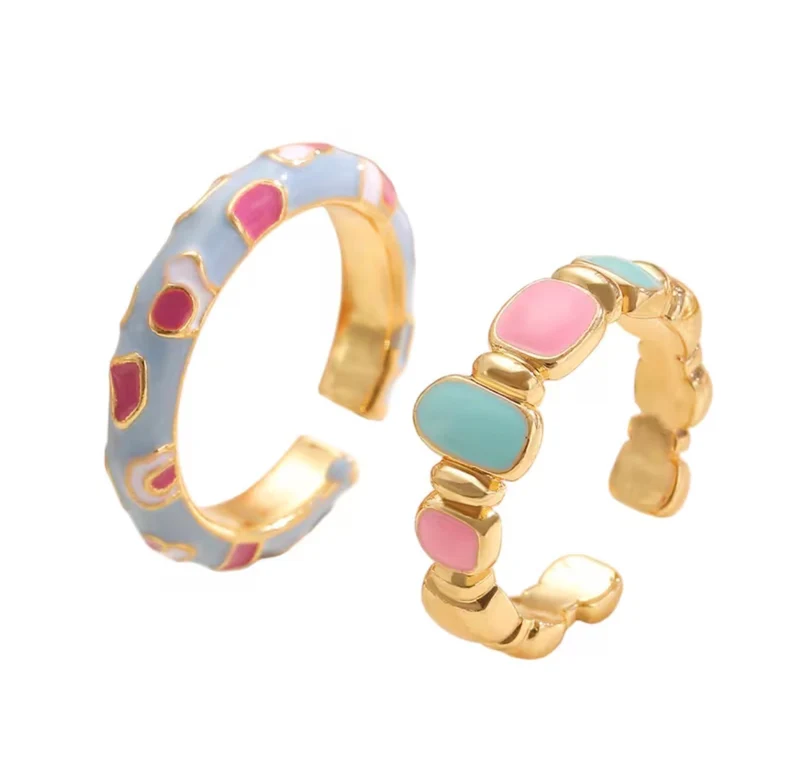 Pack 2 Anillos Esmaltados Ajustables de Acero Inoxidable – Multicolor