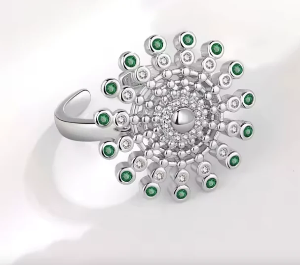 Anillo Antiestrés Ajustable Sol con Circonitas Verdes