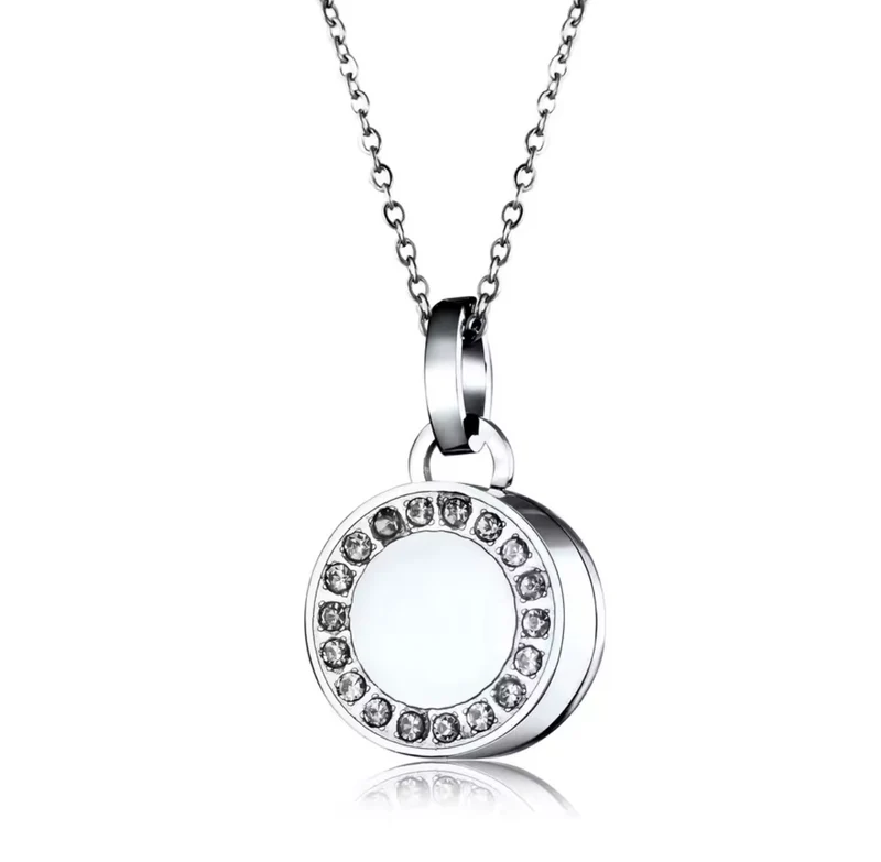 Collar para Cenizas Redondo con Circonitas | Joya Conmemorativa de Acero Inoxidable