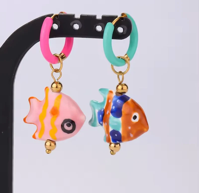 Pendientes Pez de Acero Inoxidable | Pendientes Originales de Colores