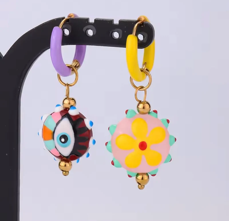 Pendientes de Colores de Acero Inoxidable con Cuentas de Cristal
