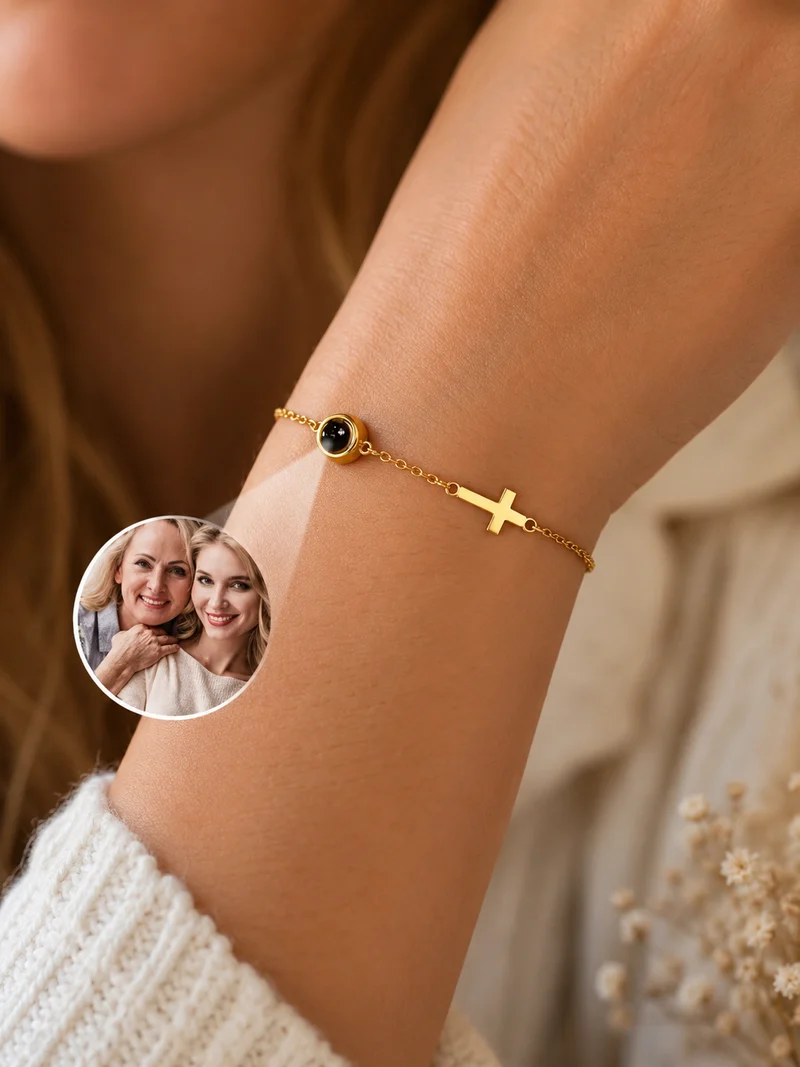 Pulsera con Foto Proyectable y Cruz Personalizada | Acero Inoxidable