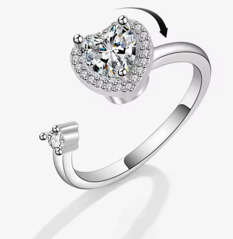 Anillo antiestrés giratorio corazón | Anillo ansiedad ajustable con circonitas