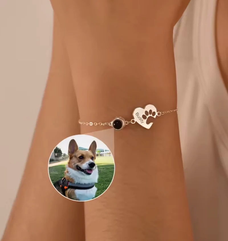 Pulsera con Foto de Mascota Dentro y Huella Personalizada