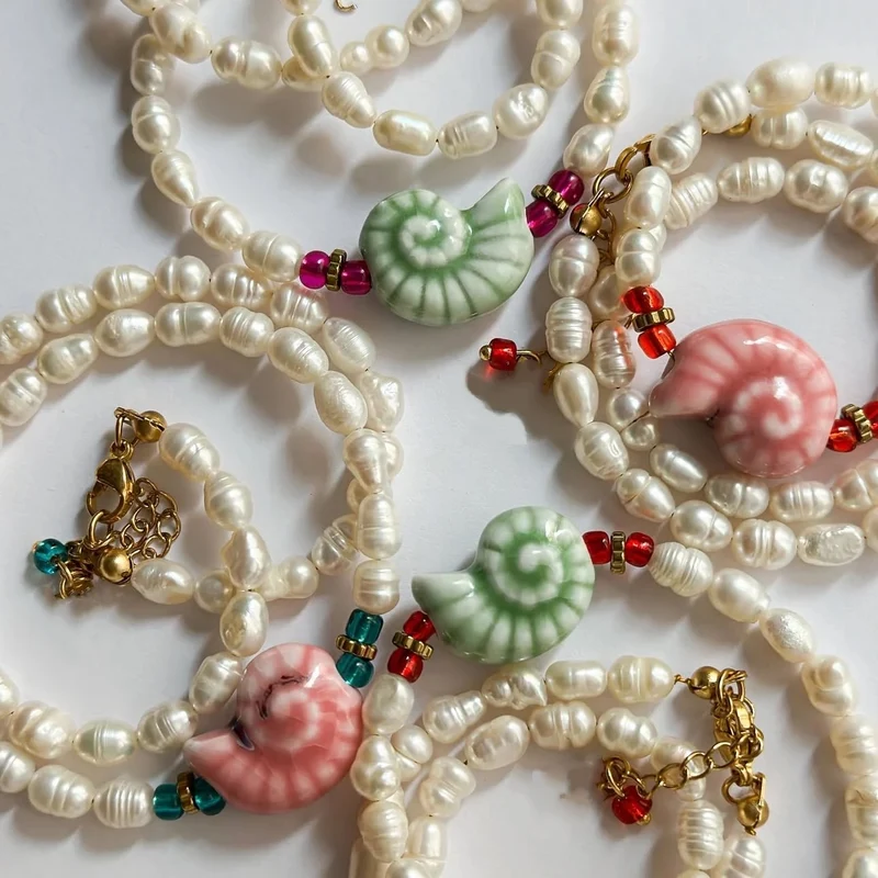 Collar de Perlas con Caracola Natural | Collar Verano Mujer
