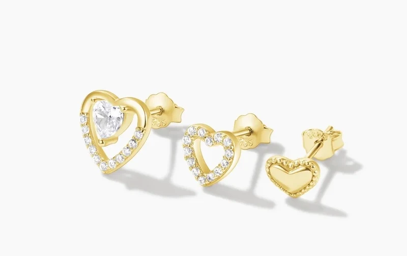 Pack de 3 Pendientes de Corazón en Plata 925 con Circonitas
