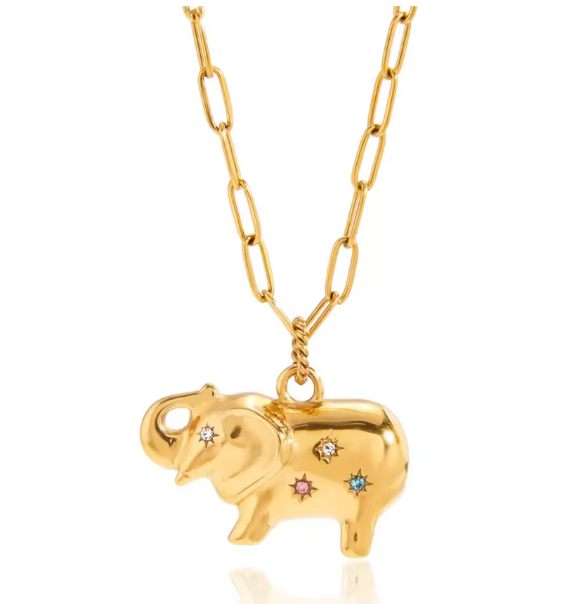 Collar elefante dorado con circonitas de colores – Acero inoxidable