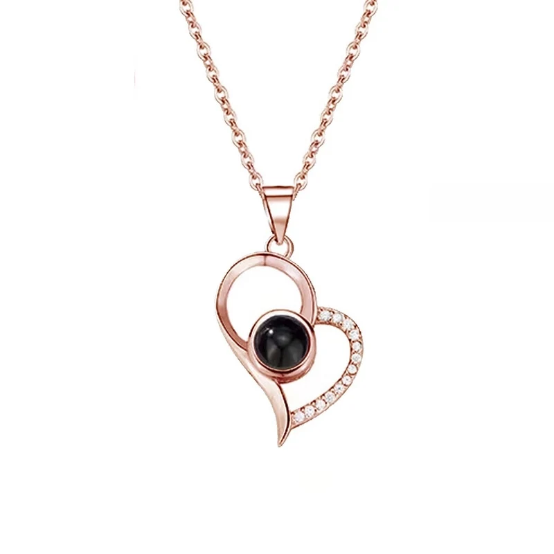 Collar Corazón con Foto Proyectable Personalizado (Oro Rosa y Plata)