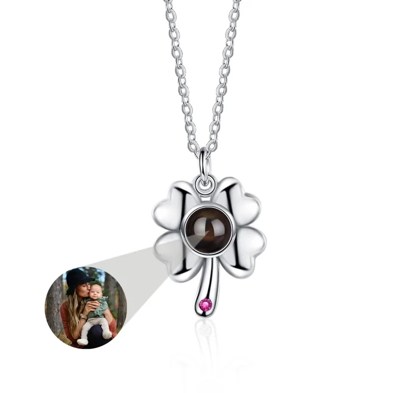 Collar Trébol con Foto Proyectable Personalizado (Piedra Rosa)