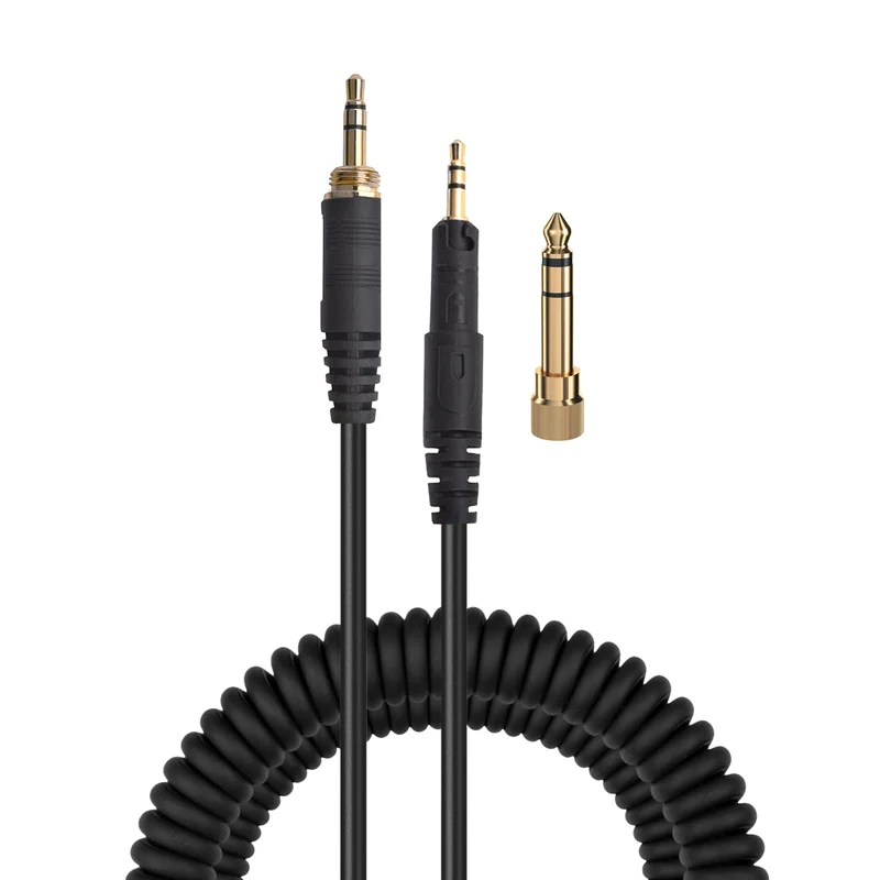 Cable de audio de repuesto en espiral compatible con Audio-Technica ATH-M50x, M40x, M70x, M60x (conectores chapados en oro de 2.5 mm a 3.5 mm y adaptador de 6.5 mm)