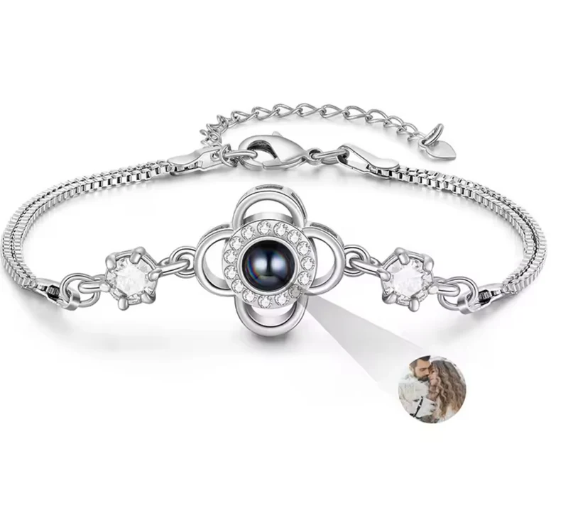 Pulsera con Foto Personalizada en Forma de Trébol | Acero Inoxidable