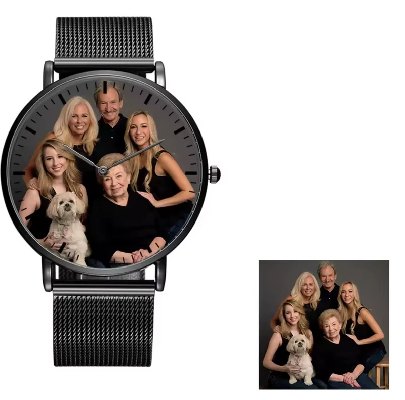 Reloj de pulsera con foto personalizada – Negro, Plata o Oro Rosa – Acero inoxidable