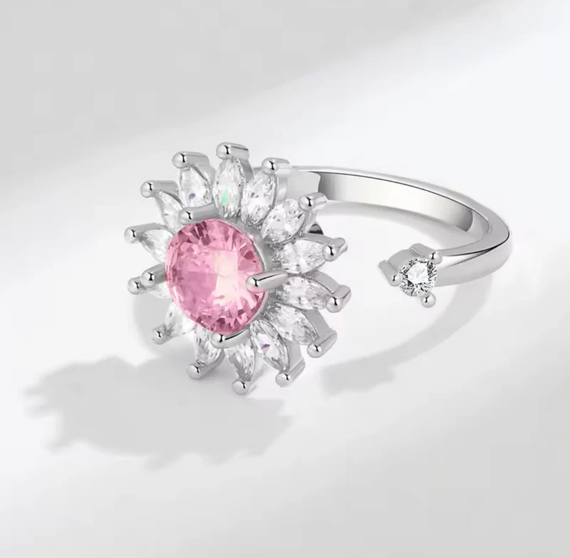 Anillo Antiestrés Rosa Giratorio Plateado