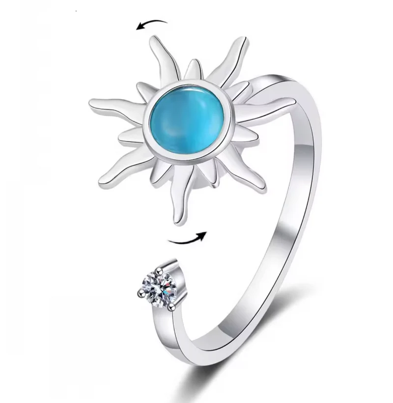 Anillo Antiestrés Sol Giratorio Plateado