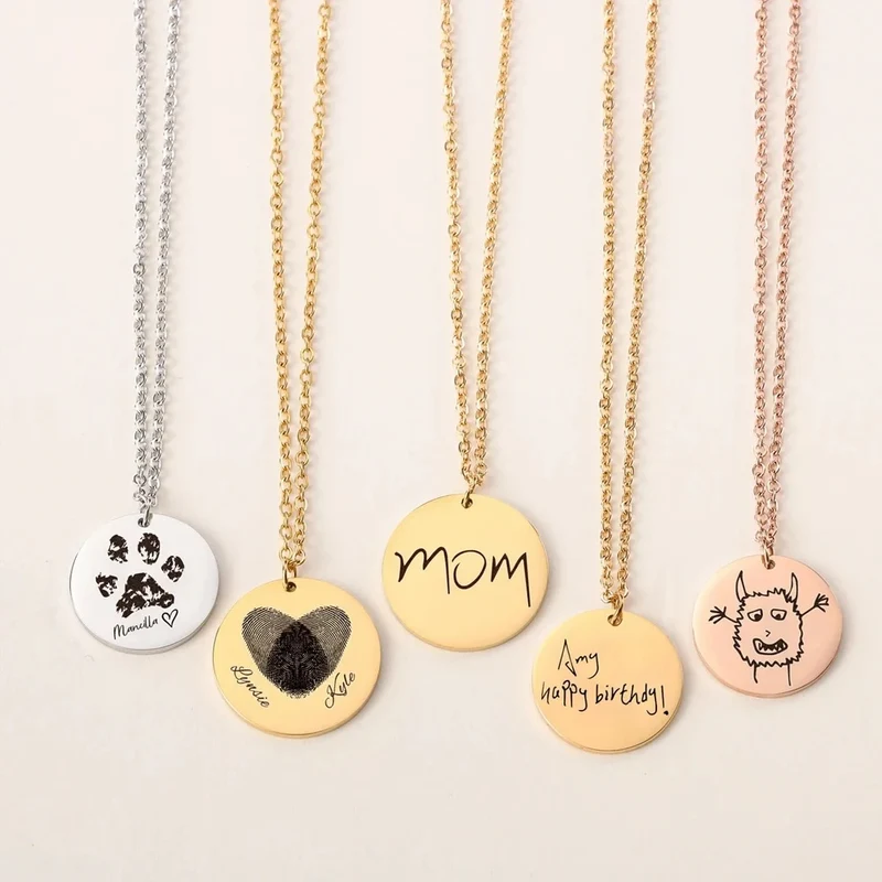 Collar con escritura a mano personalizado | Grabado de texto o dibujo real