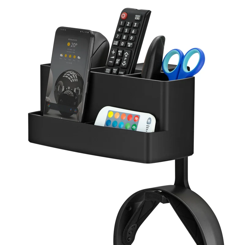 Soporte para colgar mandos a distancia, artículos de papelería, auriculares y teléfonos para mesas y escritorios, fácil de instalar, abrazadera ajustable, apto para mandos a distancia de diferentes tamaños, bolígrafos, lápices, auriculares, teléfonos y más