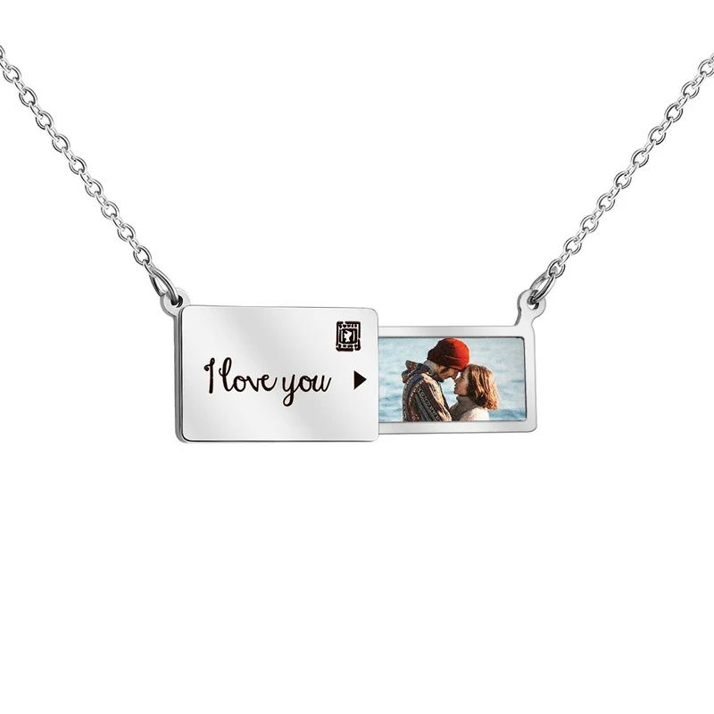Collar con foto personalizada y grabado “I Love You” ❤️ | Acero inoxidable