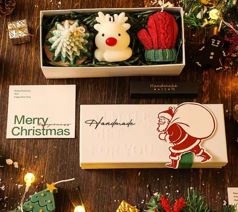 Pack 3 Velas de Navidad 🎄 | Velas decorativas con forma de reno, árbol y guante navideño