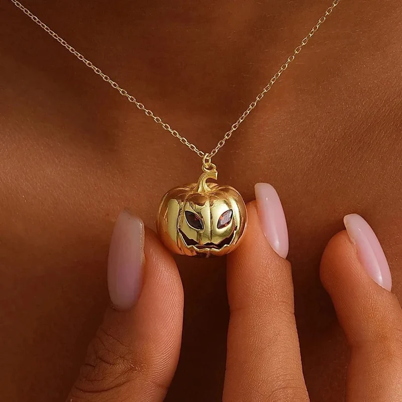 Collar calabaza dorada — Joya de Halloween en acero inoxidable