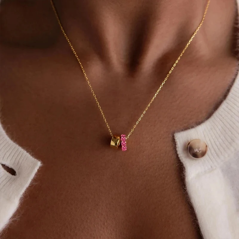 Collar de piedras de nacimiento con circonitas — Acero inoxidable 14K dorado o plateado