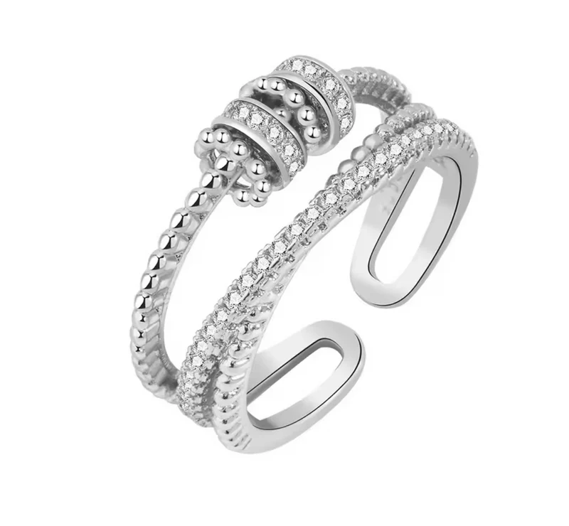 Anillo antiestrés ajustable de plata de Ley con circonitas