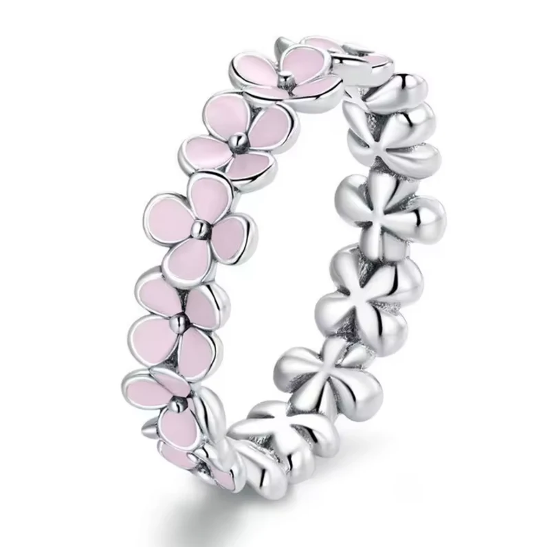 Anillo flores plata 925 ajustable – rosa, azul o verde