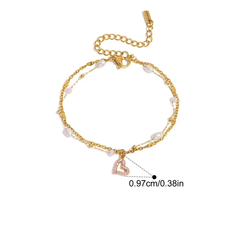 Pulsera de acero inoxidable dorado con corazón y perlas – Waterproof