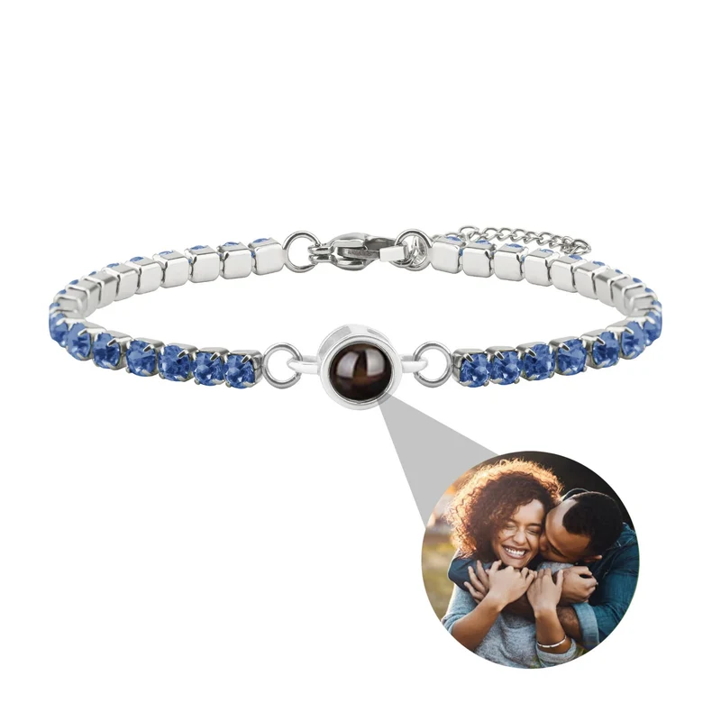 Pulsera con foto proyectada y circonitas de colores – Acero inoxidable