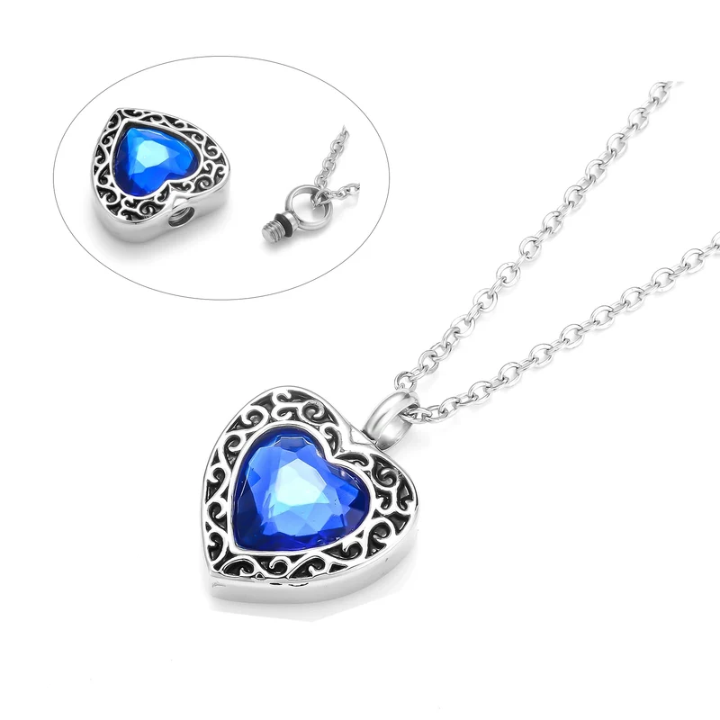 Colgante guarda cenizas corazón azul – Acero inoxidable