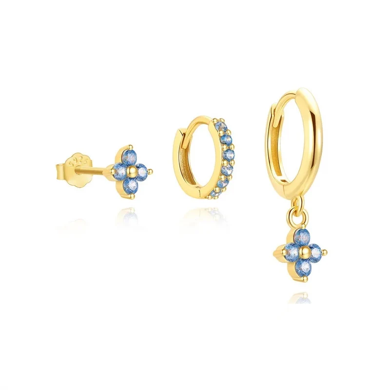 Pack 3 Pendientes Plata de Ley 925 con Circonitas Azules