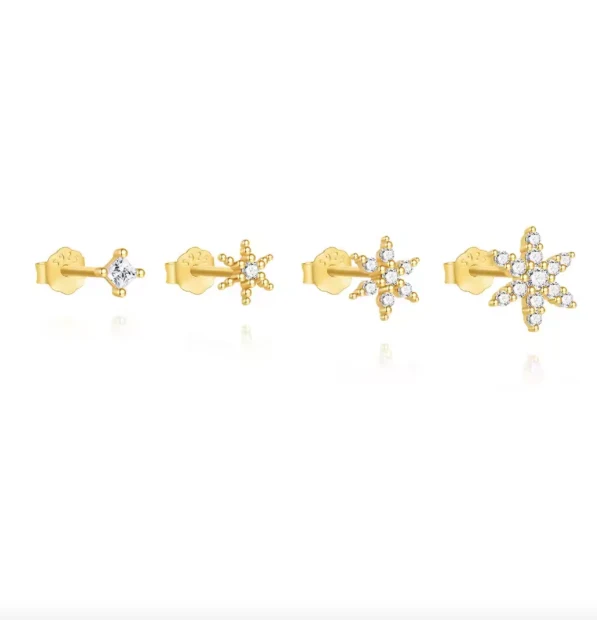 Pack 4 pendientes plata de ley 925 con circonitas – estrellas y formas minimalistas