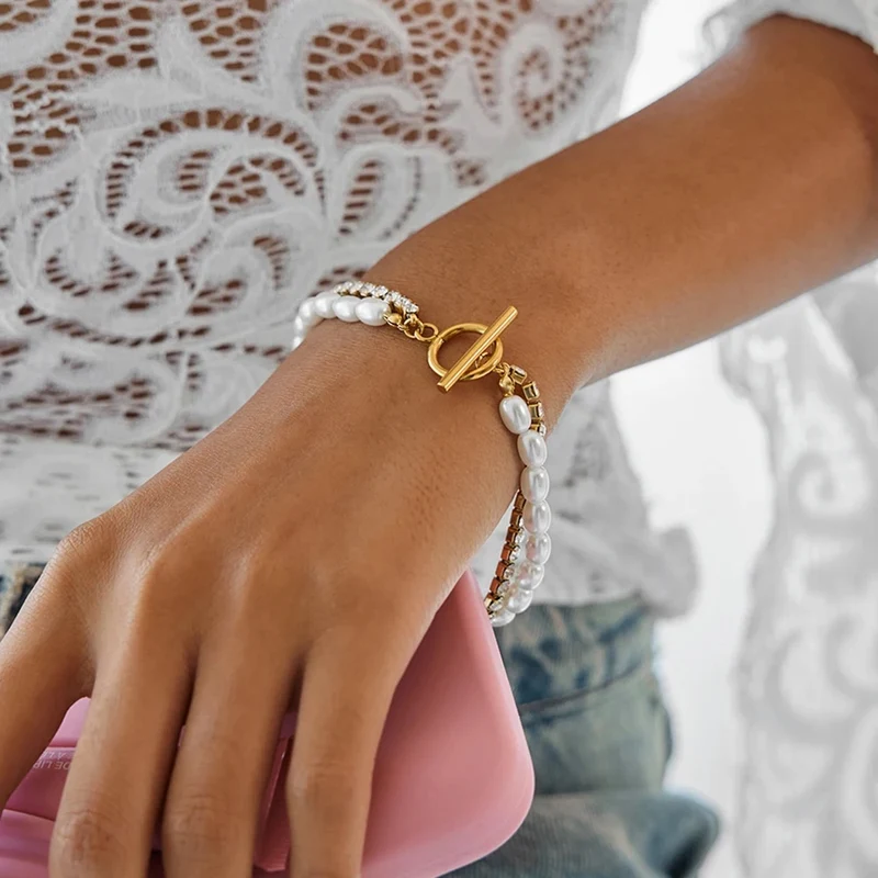 Pulsera Doble Perlas + Circonitas