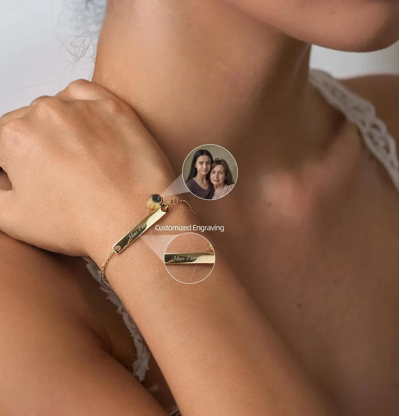 Pulsera Personalizada con Foto y Grabado en Barra de Acero Inoxidable