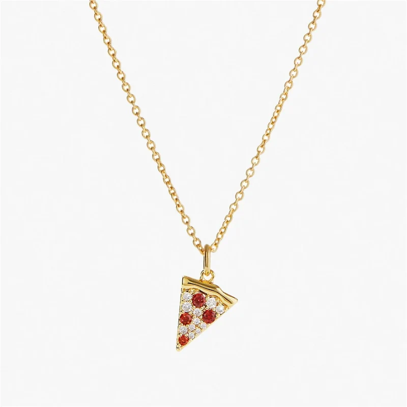 Collar Pizza Dorado con Circonitas – Joyería Original Mujer
