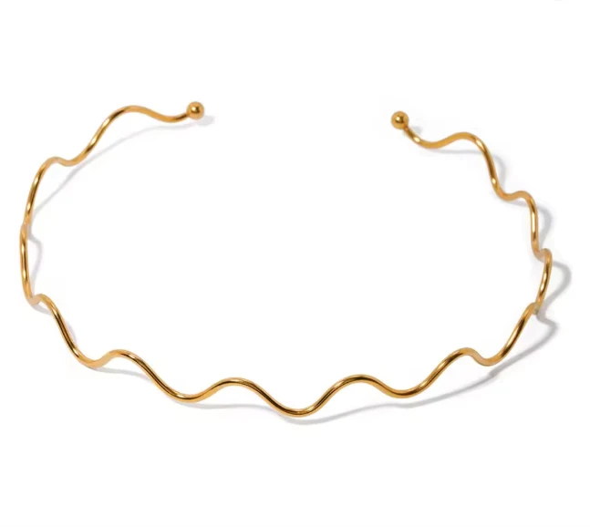 Choker de acero inoxidable dorado – Collar ajustado diseño ondulado