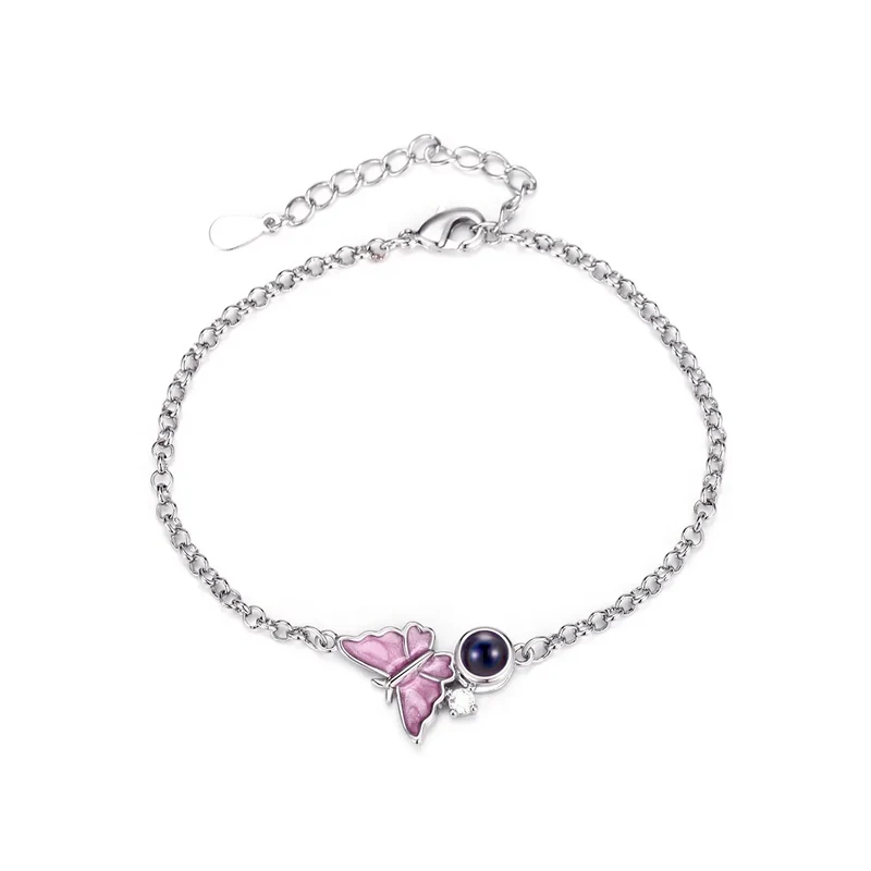 Pulsera Personalizada con Foto Proyectable y Mariposa Rosa – Regalo Único