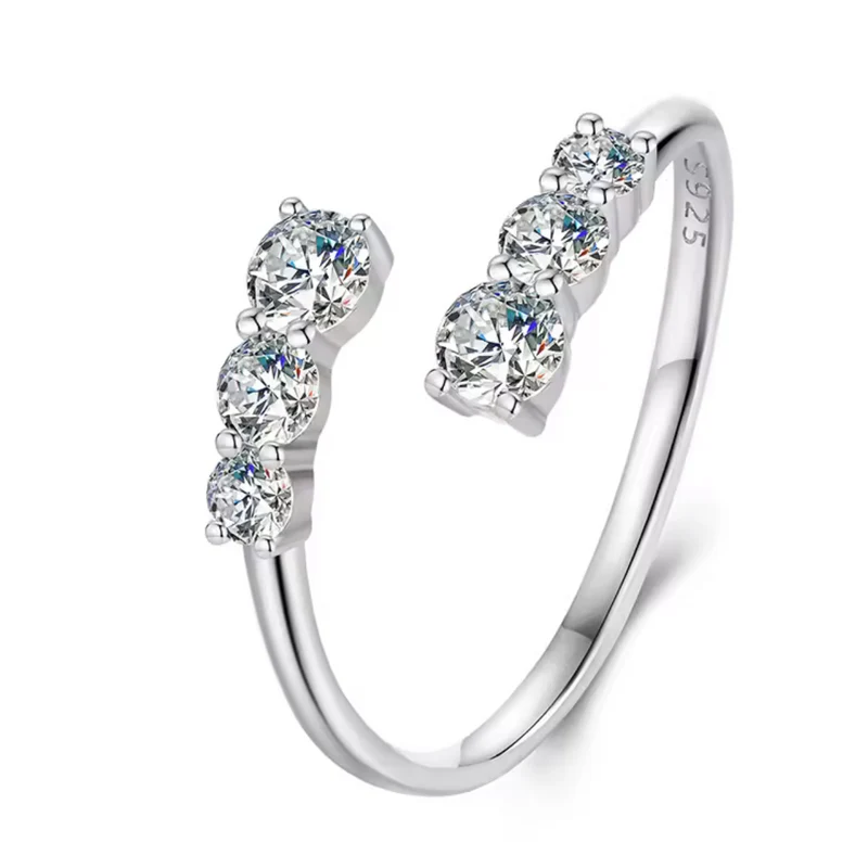 Anillo abierto ajustable de plata de ley 925 con circonitas brillantes