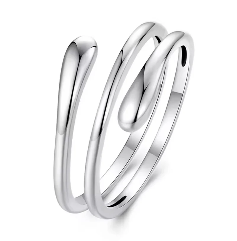 Anillo ajustable de plata de ley 925 diseño abierto elegante