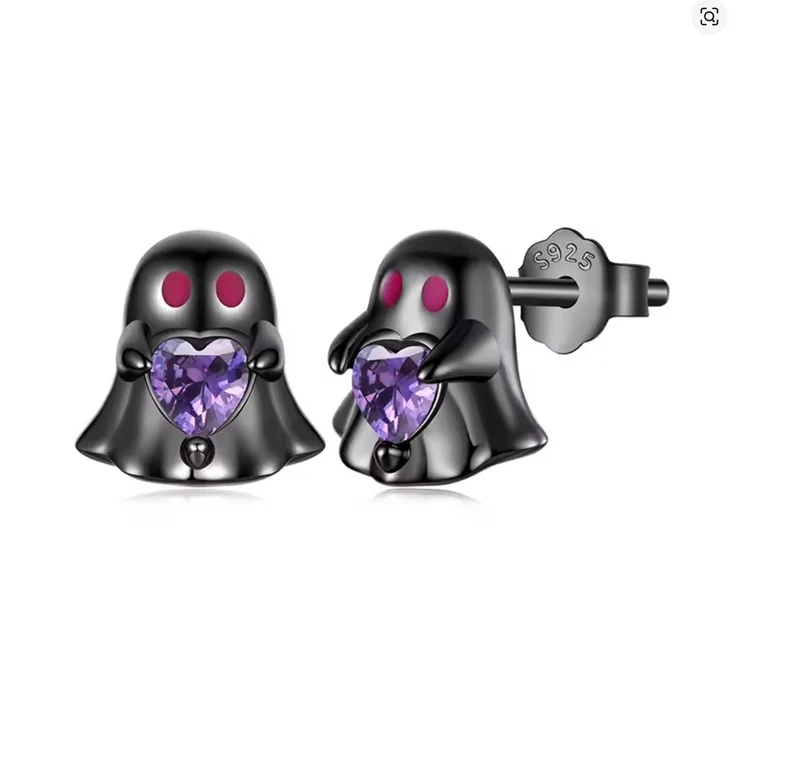Pendientes fantasma plata 925 con corazón morado