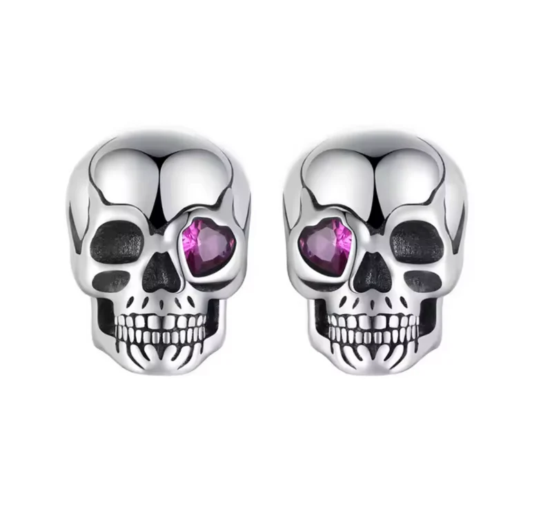 Pendientes calavera plata 925 con ojos morados