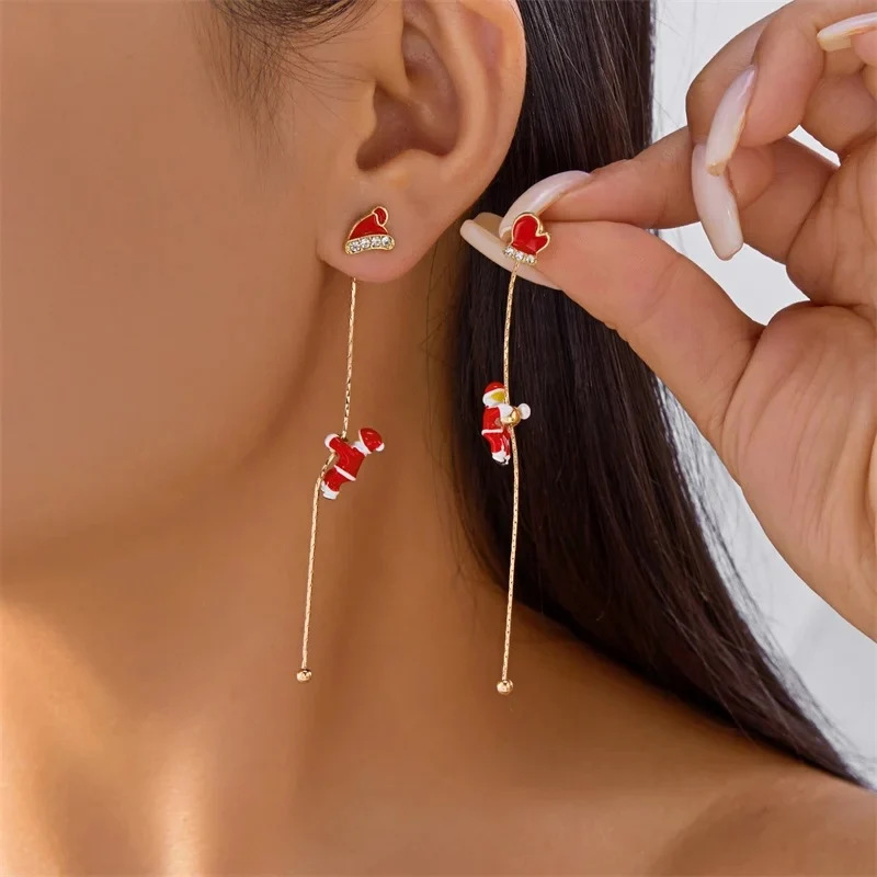 Pendientes navideños Papá Noel largos dorados