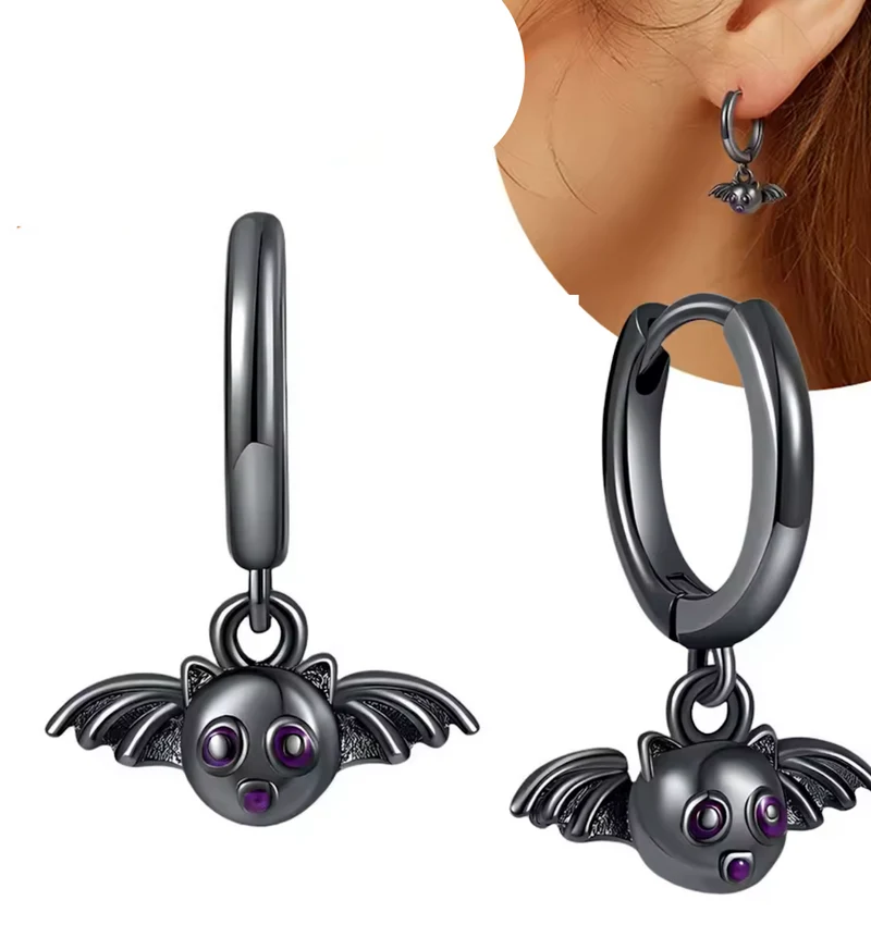 Pendientes murciélago Halloween de plata negra – Joyas originales