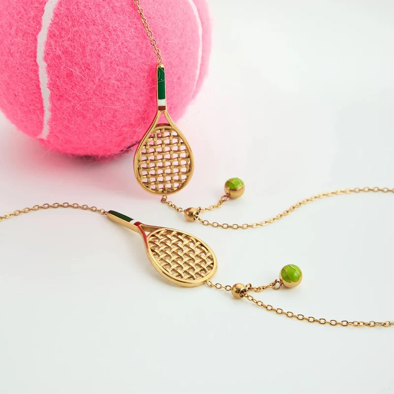 Collar Raqueta de Tenis – Acero Inoxidable Dorado Hipoalergénico