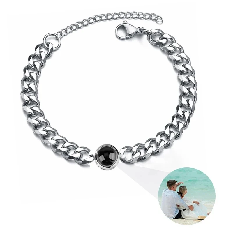 Pulsera con Foto Dentro Hombre – Cadena de Acero Personalizada