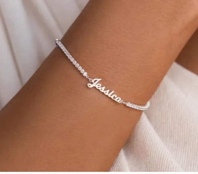 Pulsera con nombre y cadena de circonitas – Personalizada en oro o plata
