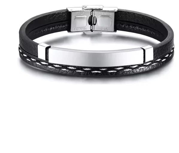 Pulsera personalizada para hombre en cuero negro – Graba tu mensaje o nombre