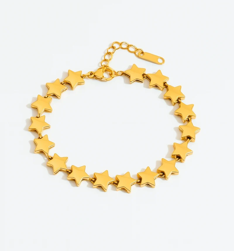 Pulsera de estrellas doradas en acero inoxidable – Ajustable y resistente al agua
