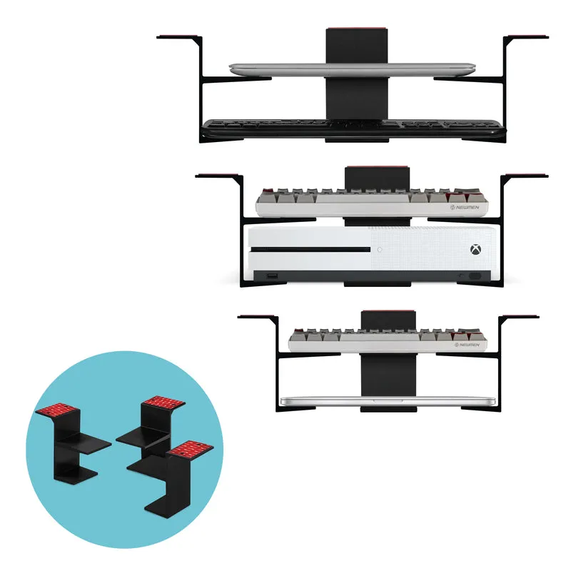 Soporte doble debajo del escritorio para portátiles y dispositivos de hasta 3" de grosor como enrutadores Caja de cable Computadoras pequeñas Macbook Teclado de superficie Módems Conmutador de red y más