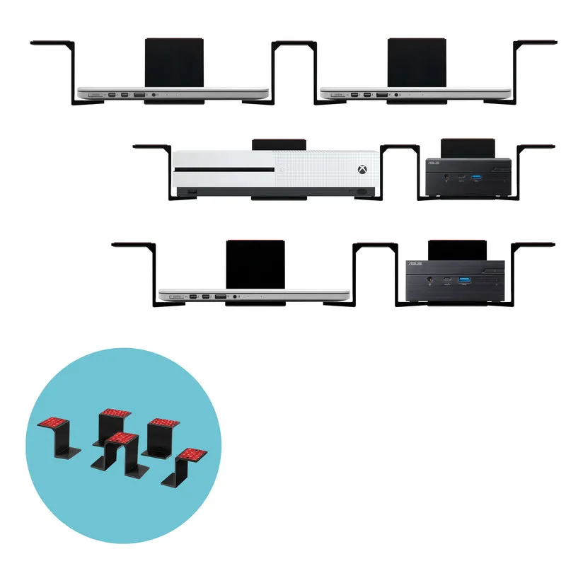 Twin Under Desk Laptop & Device Holder Mount, adhesivo y atornillable, dispositivos de hasta 3" como computadoras pequeñas Laptops Macbook Surface Keyboard Routers Módems Caja de cable Conmutador de red y más