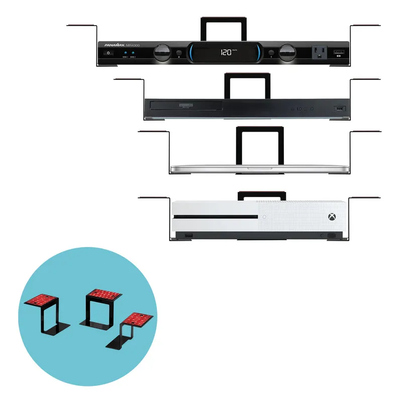 Soporte metálico para debajo del escritorio de 3" para computadora portátil, caja de cable y soporte para enrutador, adhesivo y atornillable, admite dispositivos de hasta 3" como computadoras pequeñas, Macbook, Surface, teclado, conmutador de red, módems y más